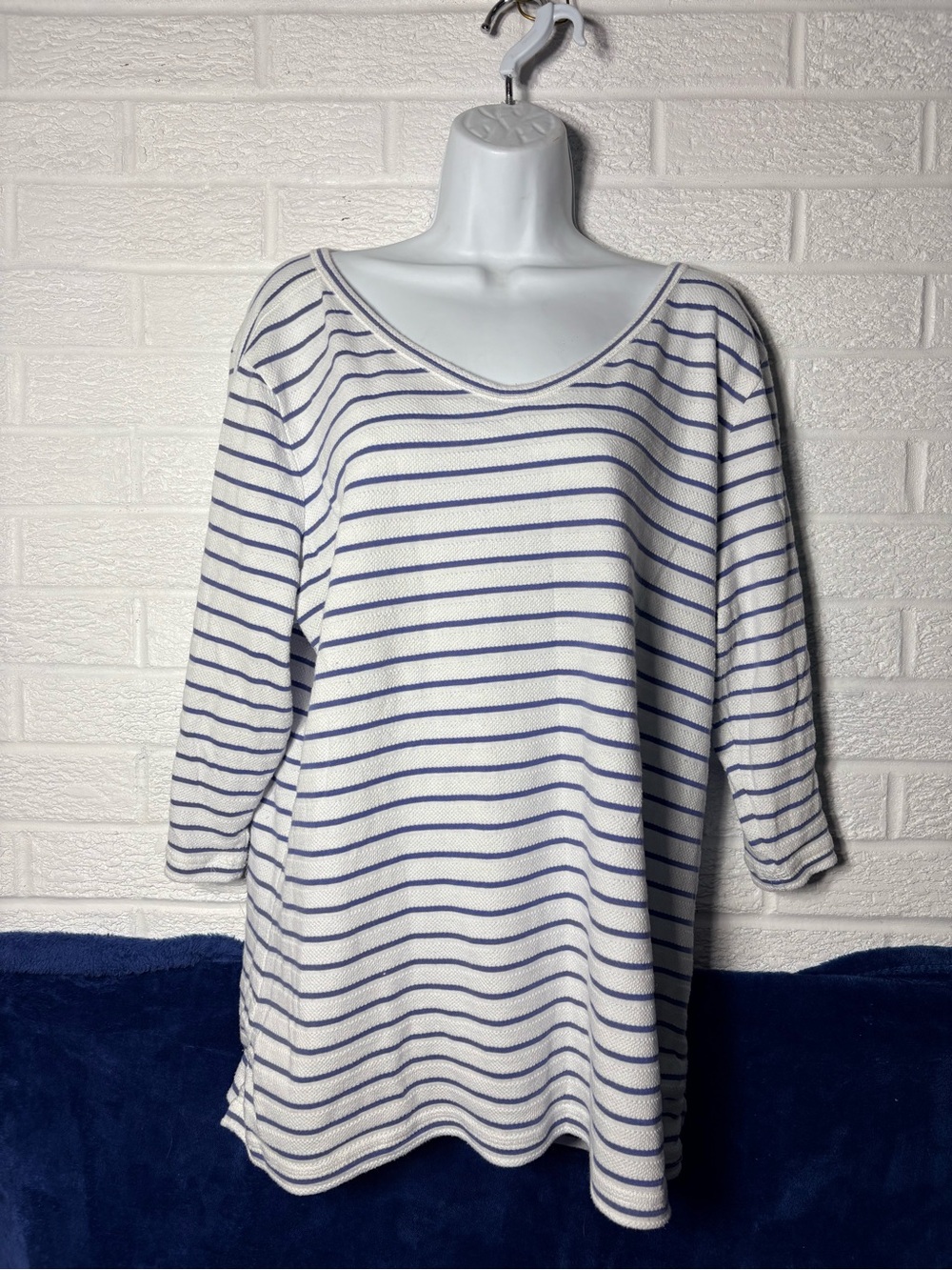 T by Alexander Wang White and Blue Striped Long Sleeve Tee